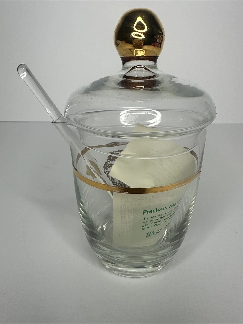 Vintage Gold-Accented Clear Glass Candy Jar with Spoon